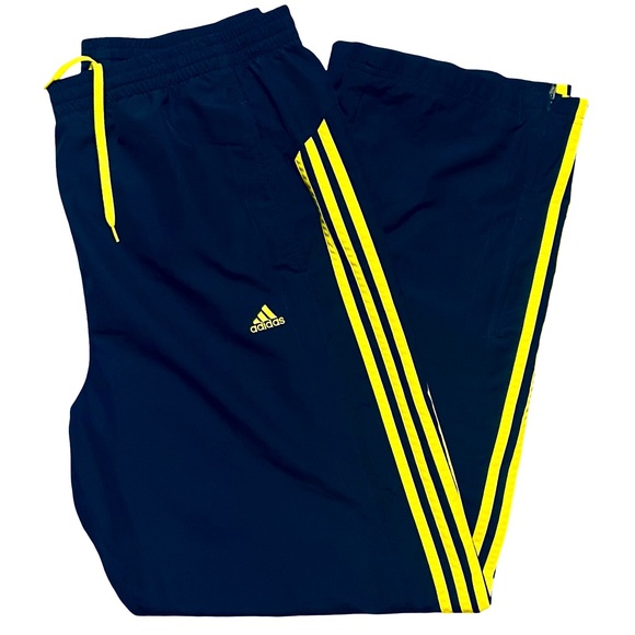 adidas Men’s 3 Stripe Clima 365 Track Pants Navy Blue with Yellow Accents - Picture 1 of 5